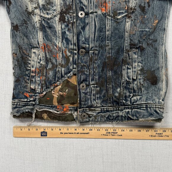 Jordan Craig Denim Jacket Freedom Camouflage Paint Splatter Distressed Size S - Picture 8 of 12